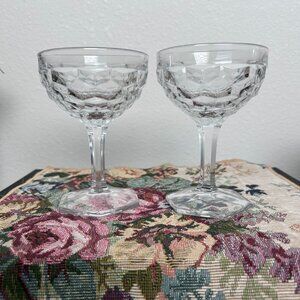 Vintage Fostoria American Cubist Champagne Tall Sherbet Glasses Set Of 2